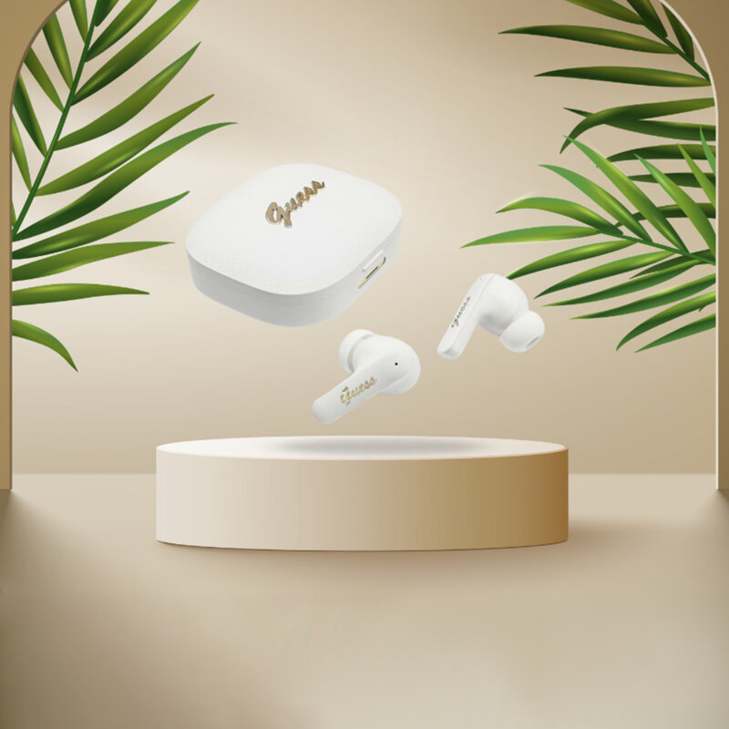 Casti Bluetooth Guess Script Metal Logo, alb, GUTWSX45PGSH