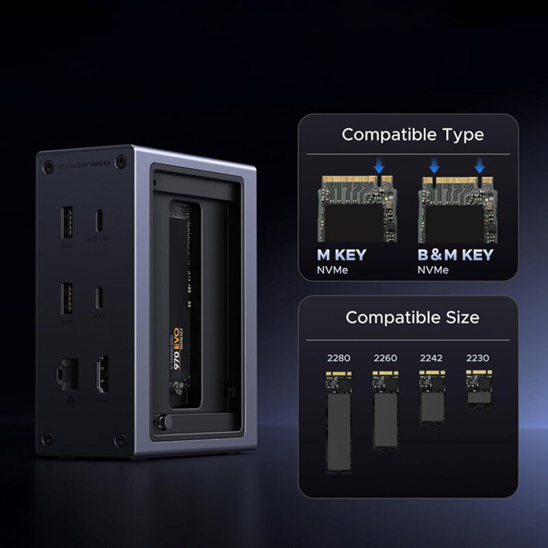 Hub 10in1, Type-C, USB, M2 NVMe, RJ45, PD100W Ugreen, 55735