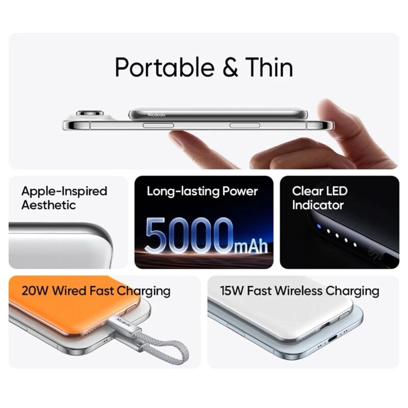 Power bank MagSafe, 5000mAh Mcdodo Meta Air, negru, MC-2931