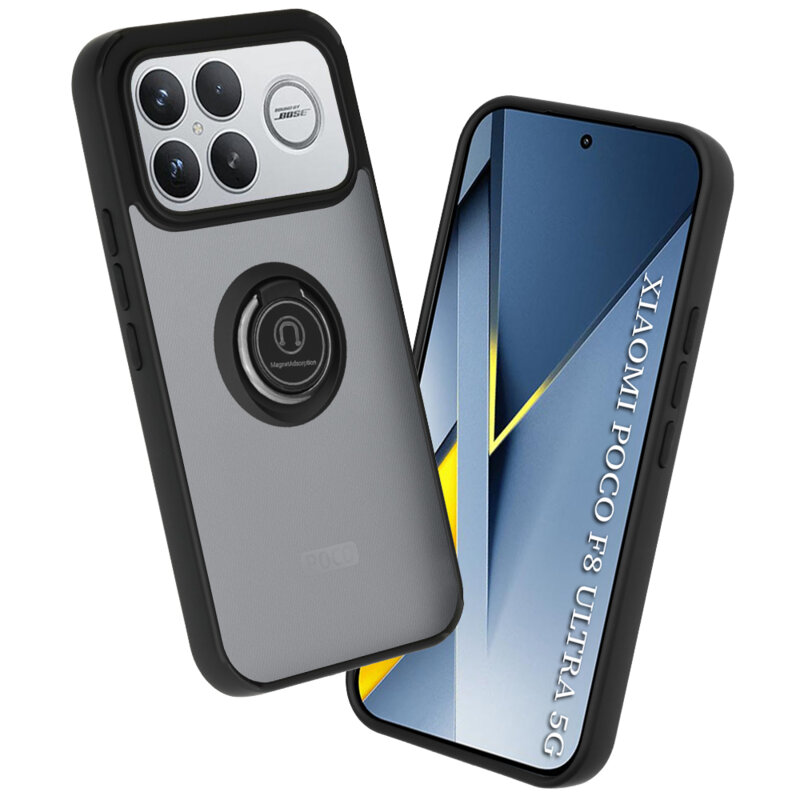 Husa Xiaomi Poco F8 Ultra Techsuit Glinth cu inel suport stand magnetic, negru