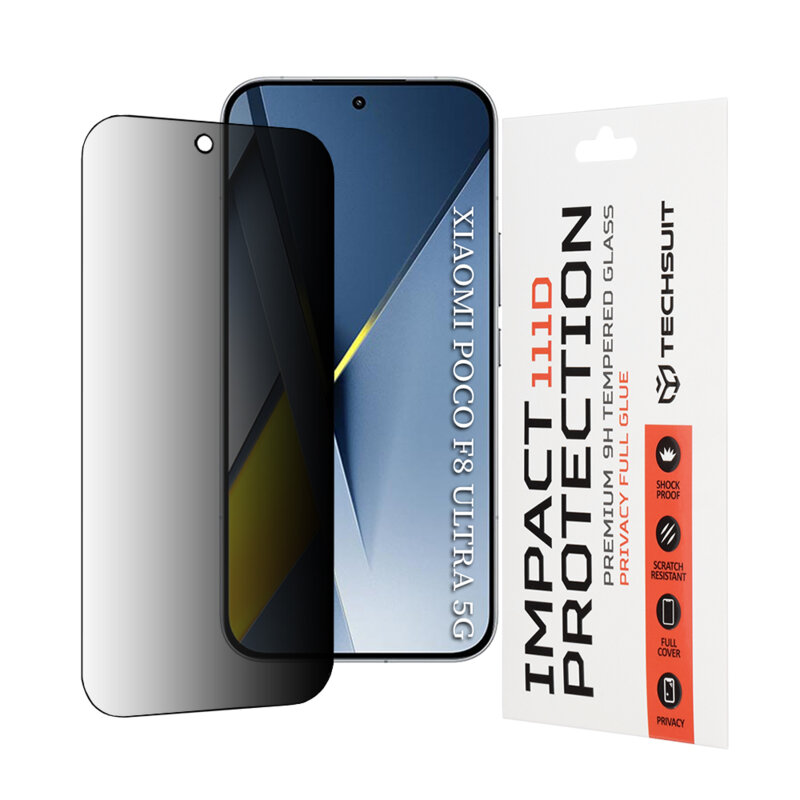 Folie sticla Xiaomi Poco F8 Ultra Techsuit 111D Privacy Full Glue, negru