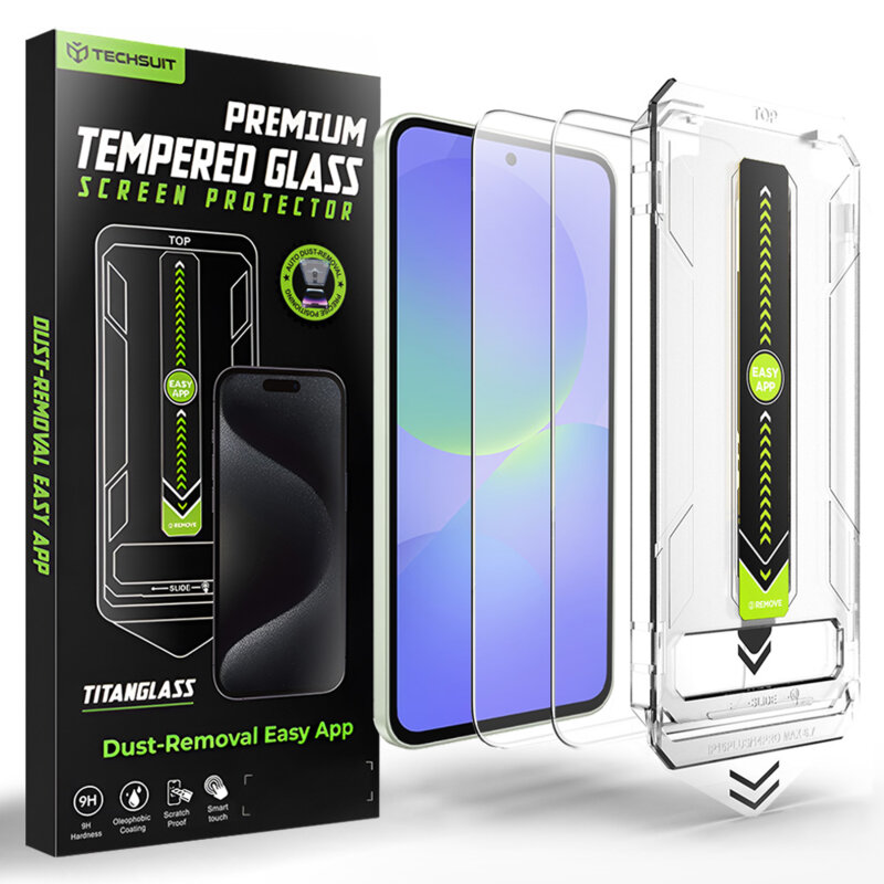 [Pachet 2x] Folie Samsung Galaxy A36 5G, deblocare prin amprenta, Techsuit TitanGlass CrystalHD, transparenta
