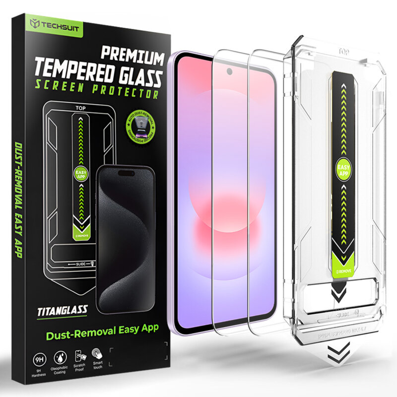 [Pachet 2x] Folie Samsung Galaxy A37 5G, deblocare prin amprenta, Techsuit TitanGlass CrystalHD, transparenta
