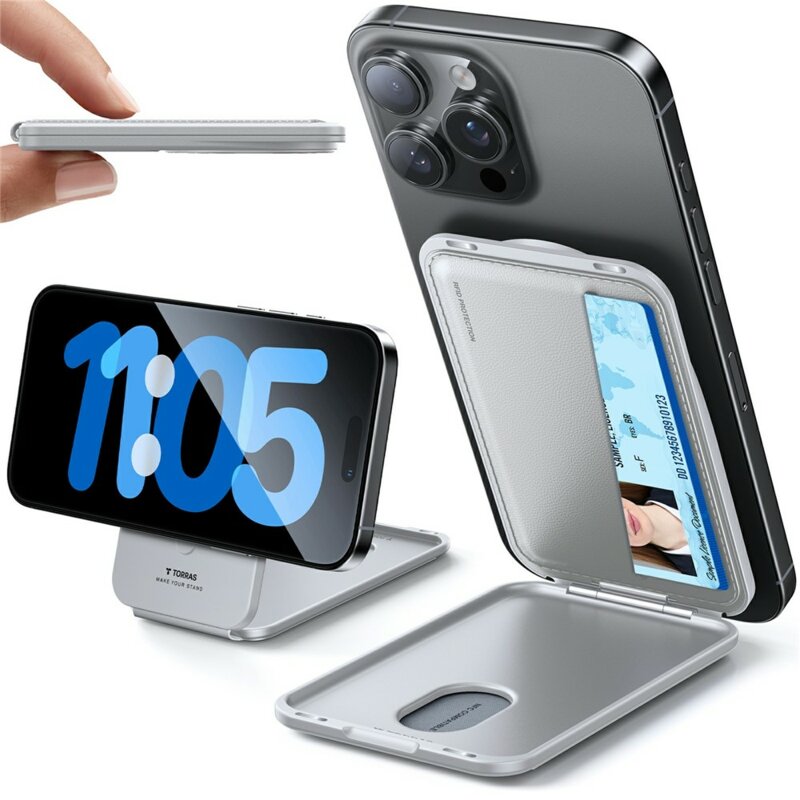 Portofel magnetic cu 3 compartimente card, Torras Slim Wallet, gri