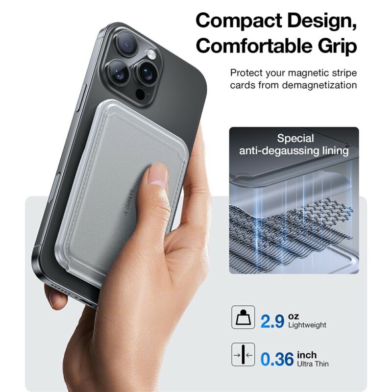 Portofel magnetic cu 3 compartimente card, Torras Slim Wallet, gri