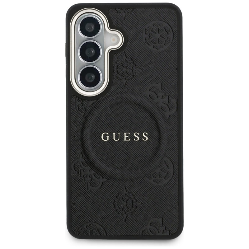 Husa Guess Saffiano Peony Embossed Ring MagSafe Samsung Galaxy S26 Plus, negru, GUHMS26MPSAMSECK