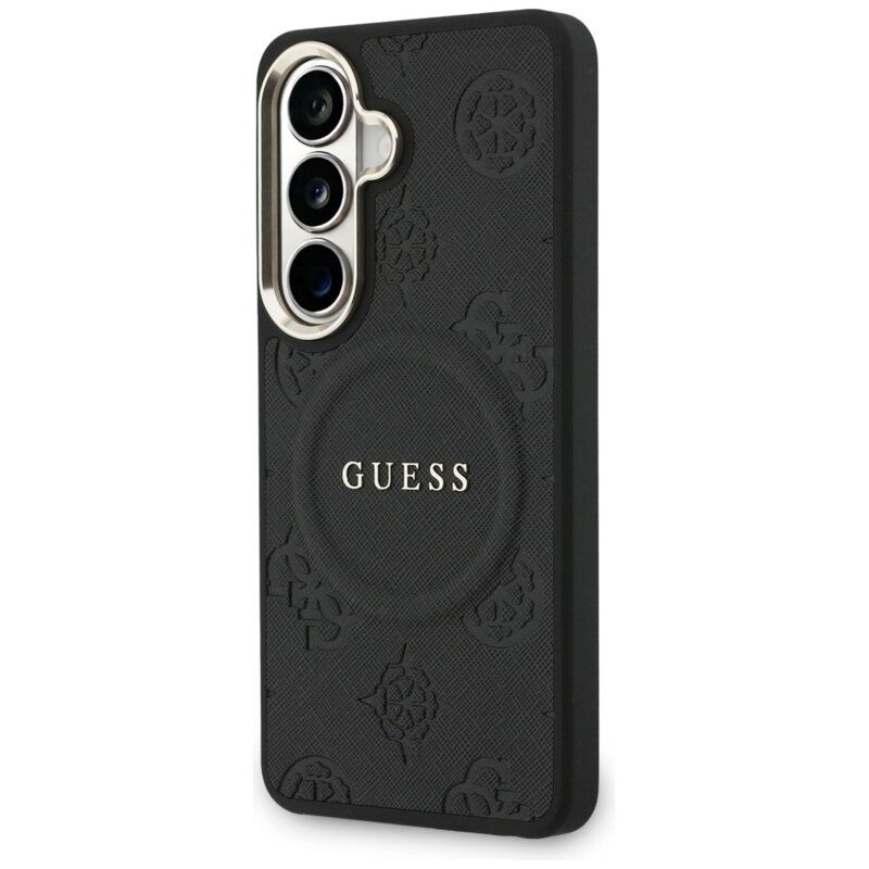 Husa Guess Saffiano Peony Embossed Ring MagSafe Samsung Galaxy S26 Plus, negru, GUHMS26MPSAMSECK