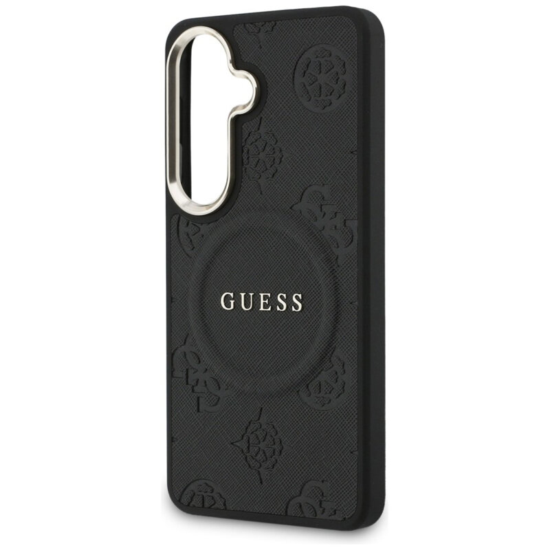 Husa Guess Saffiano Peony Embossed Ring MagSafe Samsung Galaxy S26 Plus, negru, GUHMS26MPSAMSECK