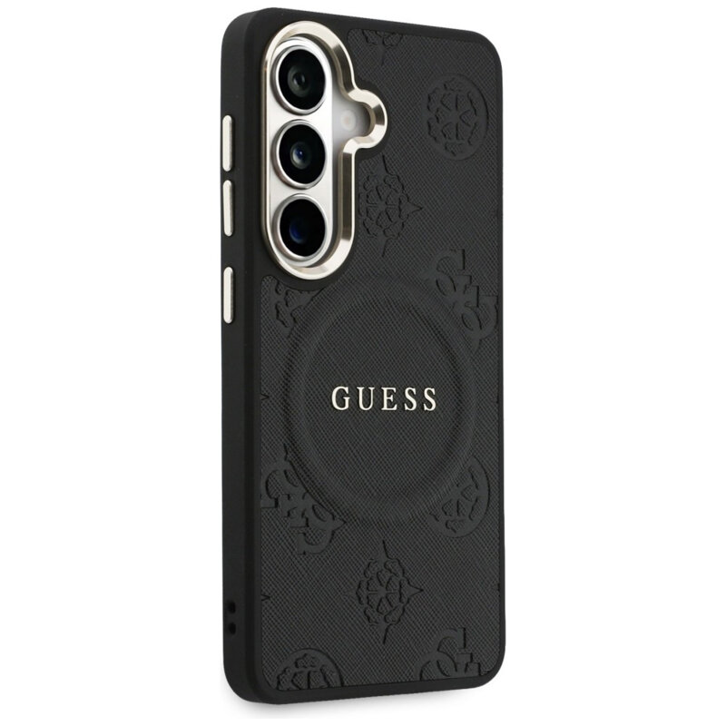 Husa Guess Saffiano Peony Embossed Ring MagSafe Samsung Galaxy S26 Plus, negru, GUHMS26MPSAMSECK