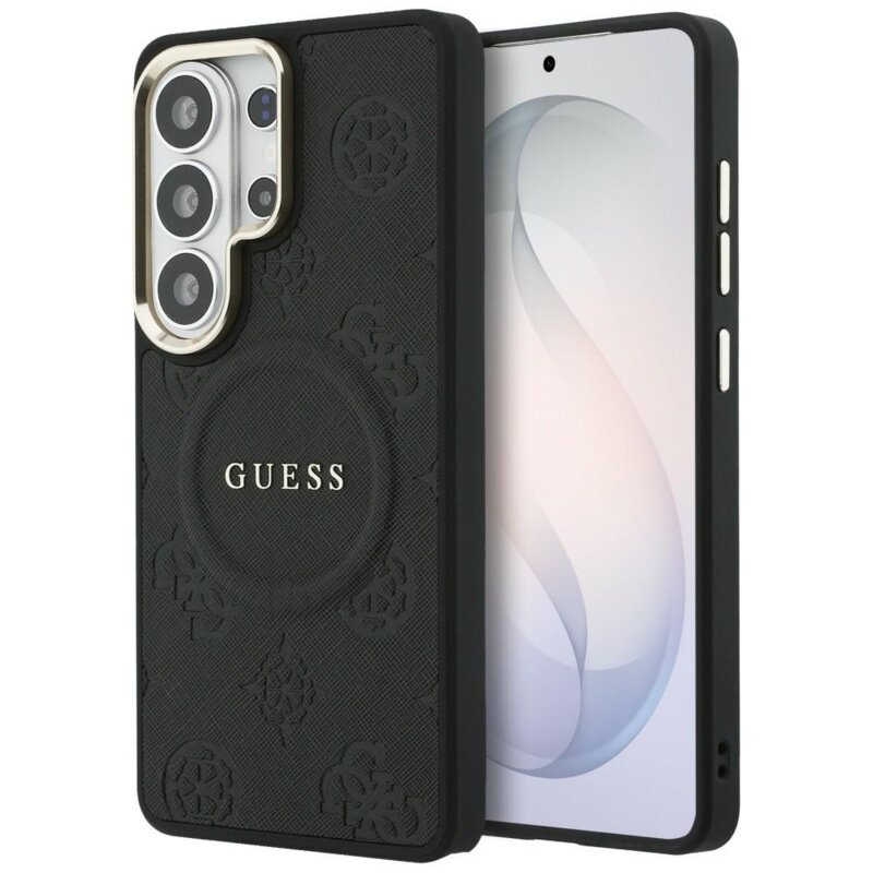 Husa Guess Saffiano Peony Embossed Ring MagSafe Samsung Galaxy S26 Ultra, negru, GUHMS26LPSAMSECK