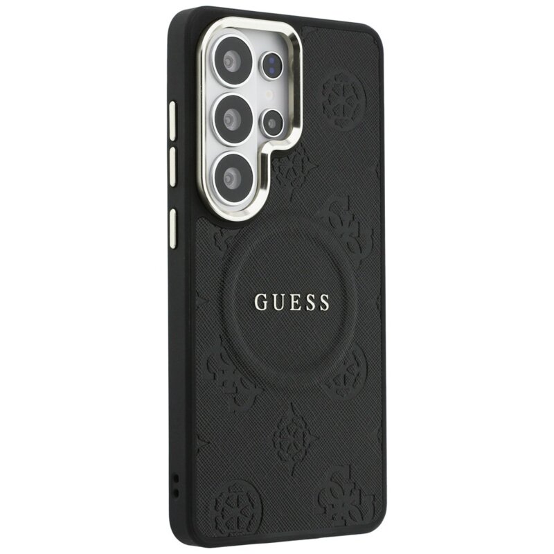 Husa Guess Saffiano Peony Embossed Ring MagSafe Samsung Galaxy S26 Ultra, negru, GUHMS26LPSAMSECK
