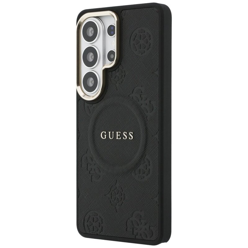Husa Guess Saffiano Peony Embossed Ring MagSafe Samsung Galaxy S26 Ultra, negru, GUHMS26LPSAMSECK