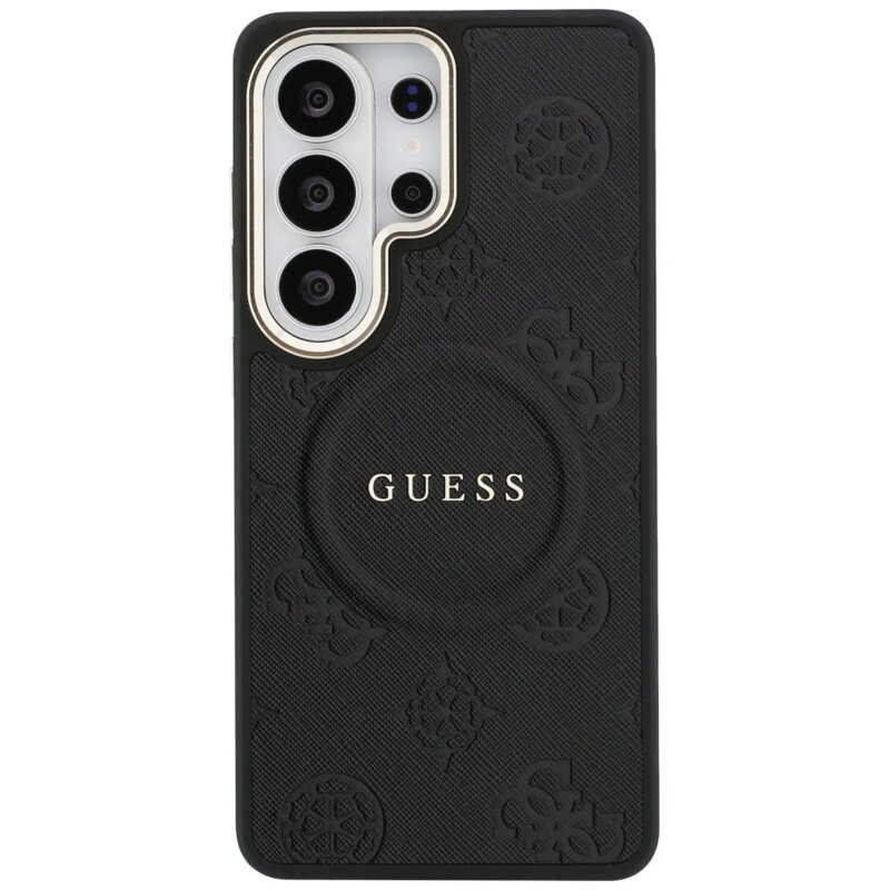 Husa Guess Saffiano Peony Embossed Ring MagSafe Samsung Galaxy S26 Ultra, negru, GUHMS26LPSAMSECK