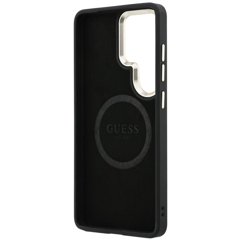 Husa Guess Saffiano Peony Embossed Ring MagSafe Samsung Galaxy S26 Ultra, negru, GUHMS26LPSAMSECK