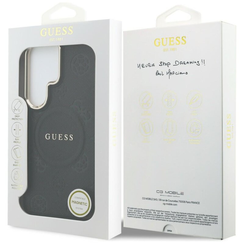 Husa Guess Saffiano Peony Embossed Ring MagSafe Samsung Galaxy S26 Ultra, negru, GUHMS26LPSAMSECK
