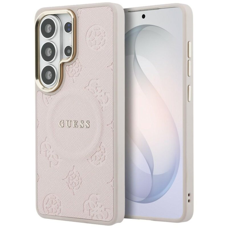 Husa Guess Saffiano Peony Embossed Ring MagSafe Samsung Galaxy S26 Ultra, roz, GUHMS26LPSAMSECP