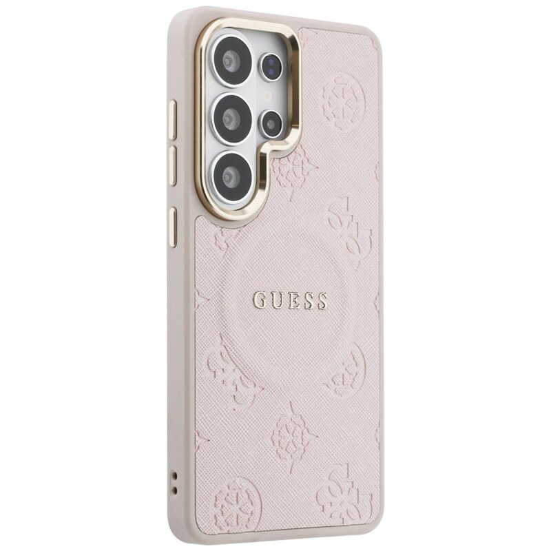 Husa Guess Saffiano Peony Embossed Ring MagSafe Samsung Galaxy S26 Ultra, roz, GUHMS26LPSAMSECP