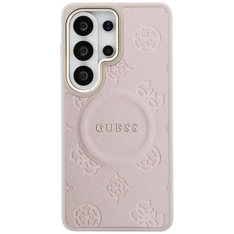 Husa Guess Saffiano Peony Embossed Ring MagSafe Samsung Galaxy S26 Ultra, roz, GUHMS26LPSAMSECP
