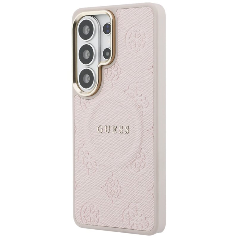 Husa Guess Saffiano Peony Embossed Ring MagSafe Samsung Galaxy S26 Ultra, roz, GUHMS26LPSAMSECP