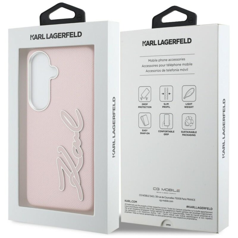 Husa Samsung Galaxy S26 Karl Lagerfeld Full Wrapped Grained Leather with Signature Resin Logo, KLHCS26SPGFKSRSP, roz