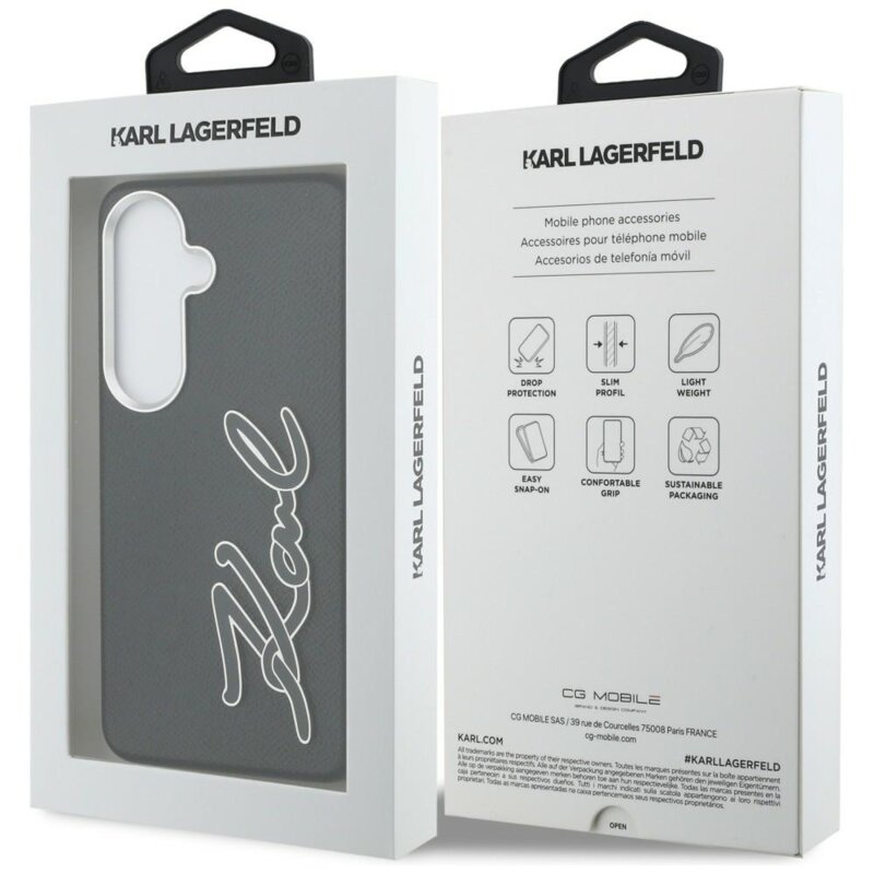 Husa Samsung Galaxy S26 Karl Lagerfeld Full Wrapped Grained Leather with Signature Resin Logo, KLHCS26SPGFKSRSK, negru