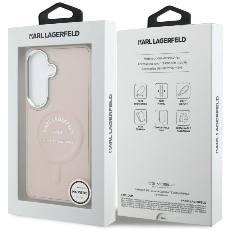 Husa Samsung Galaxy S26 Karl Lagerfeld Wrapped Leather with Karl RSG Logo MagSafe, KLHMS26SPSKRSGEP, roz