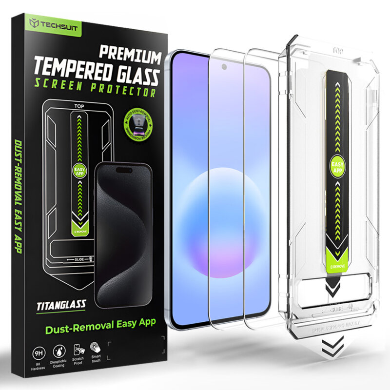 [Pachet 2x] Folie Samsung Galaxy A57 5G, deblocare prin amprenta, Techsuit TitanGlass CrystalHD, transparenta