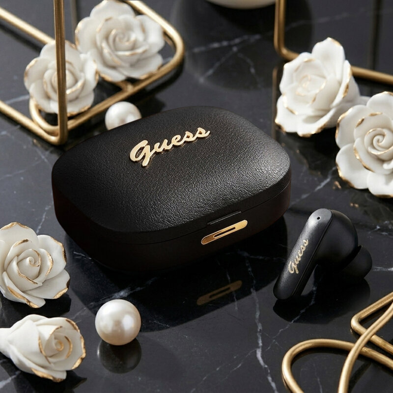 Casti Bluetooth Guess Script Metal Logo, negru, GUTWSX45PGSK