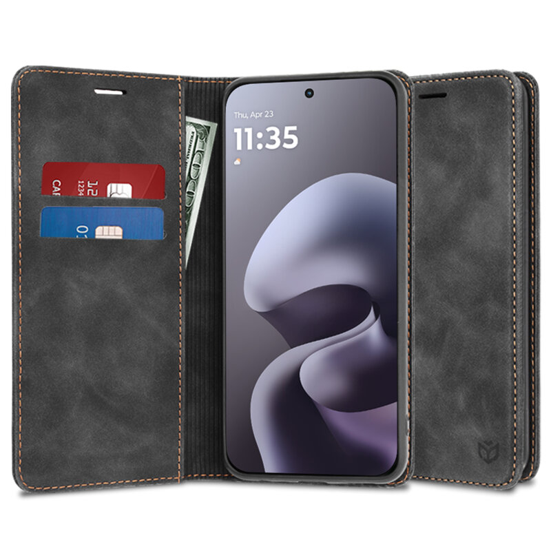 Husa piele Motorola Moto G67 Techsuit Confy Cover, negru