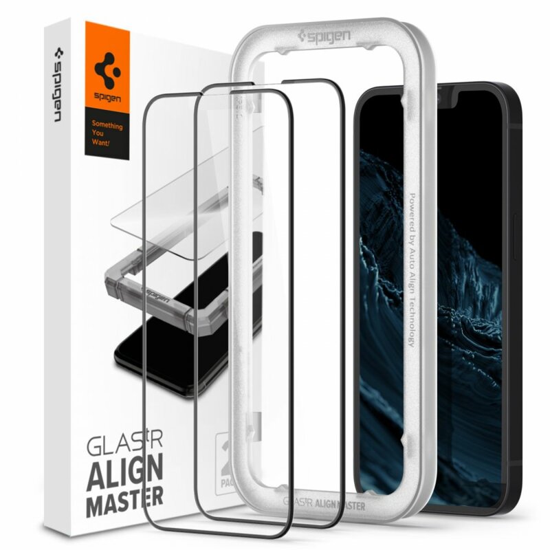 Folie sticla iPhone 13 Pro Spigen Glas.tR Align Master, transparenta