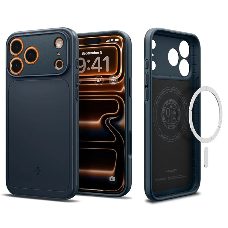 Husa iPhone 17 Pro Max Spigen Thin Fit MagSafe, albastru inchis