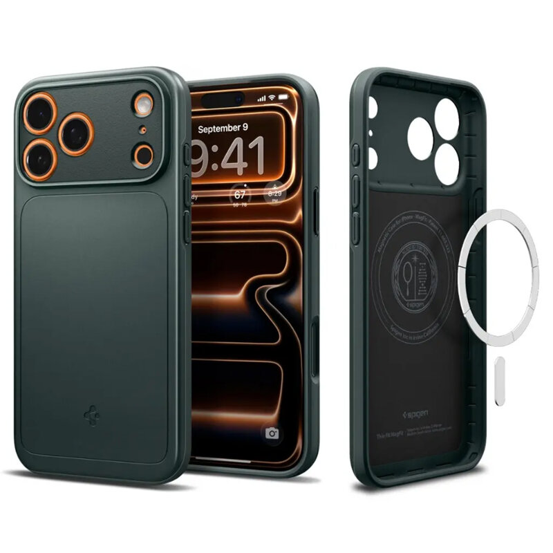 Husa iPhone 17 Pro Max Spigen Thin Fit MagSafe, verde inchis