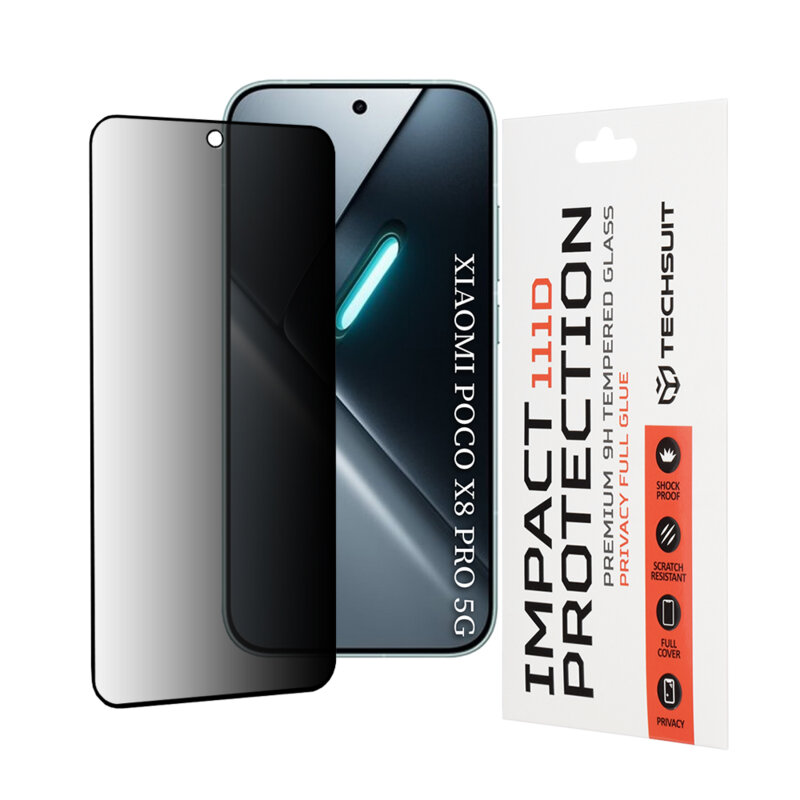 Folie sticla Xiaomi Poco X8 Pro Techsuit 111D Privacy Full Glue, negru