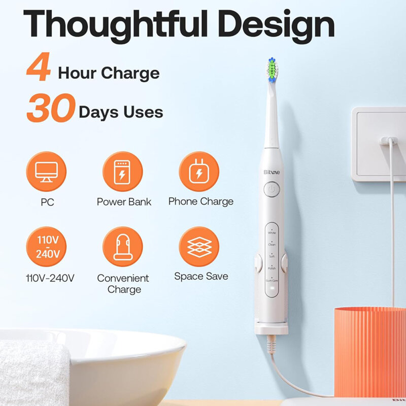 Periuta de dinti electrica sonica cu 8 capete Bitvae D2, alb