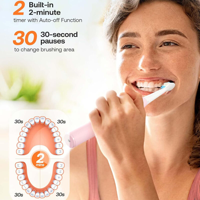 Periuta de dinti electrica sonica cu 8 capete Bitvae D2, roz