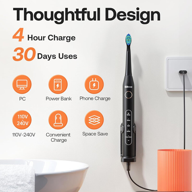 Periuta de dinti electrica sonica cu 8 capete Bitvae D2, negru