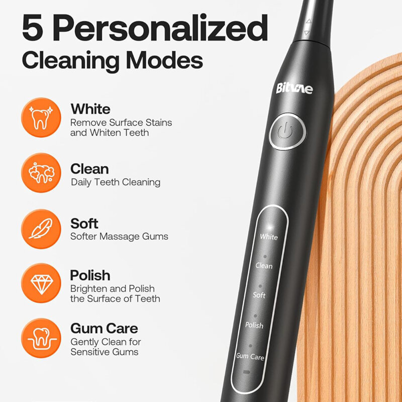 Periuta de dinti electrica sonica cu 8 capete Bitvae D2, negru