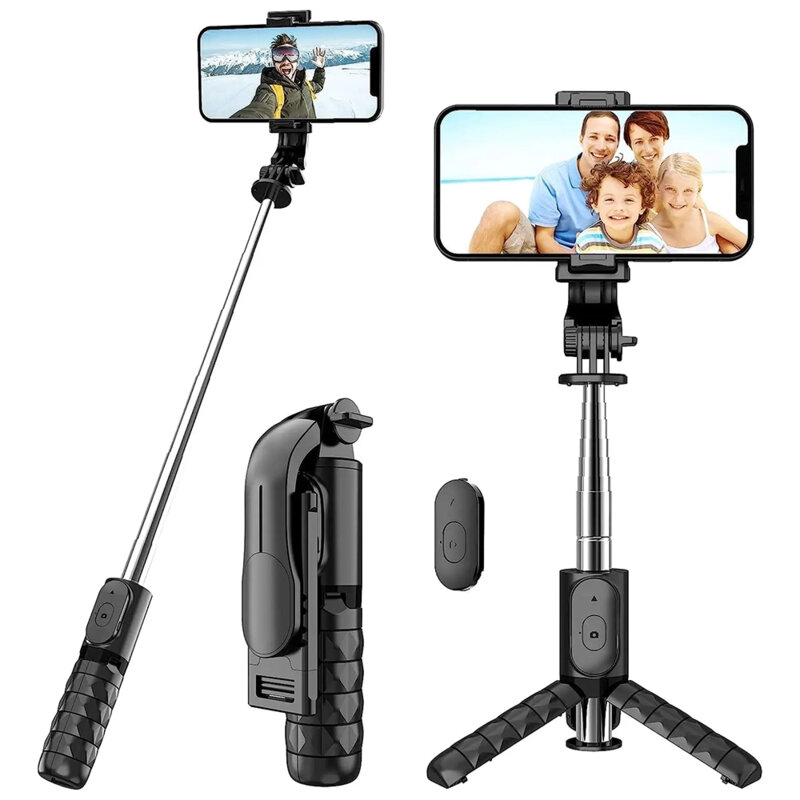 Mini selfie stick Bluetooth cu telecomanda Techsuit Q11, 74cm