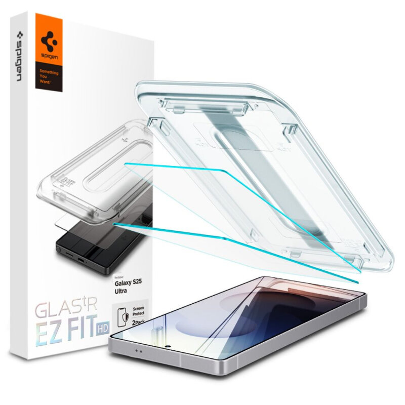 [Pachet 2x] Folie Samsung Galaxy S25 Ultra Spigen Glas.tR EZ Fit HD, transparenta