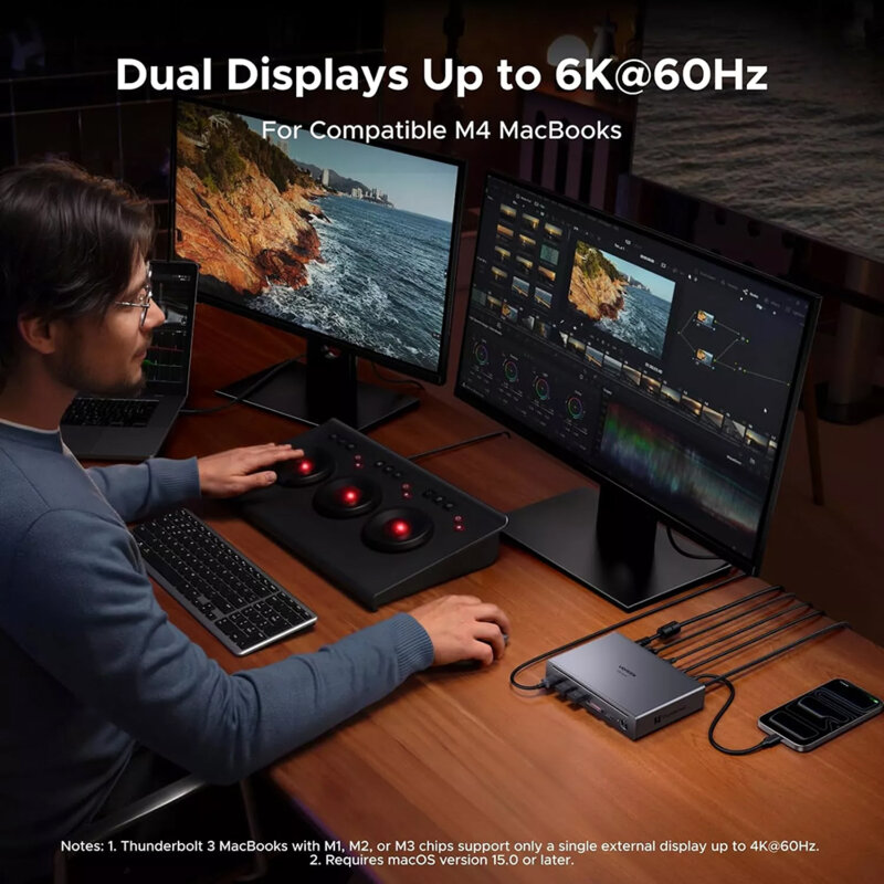 Docking station Type-C, RJ45, DP, SD/TF Ugreen 75795F, 8K, 120Gbps, gri