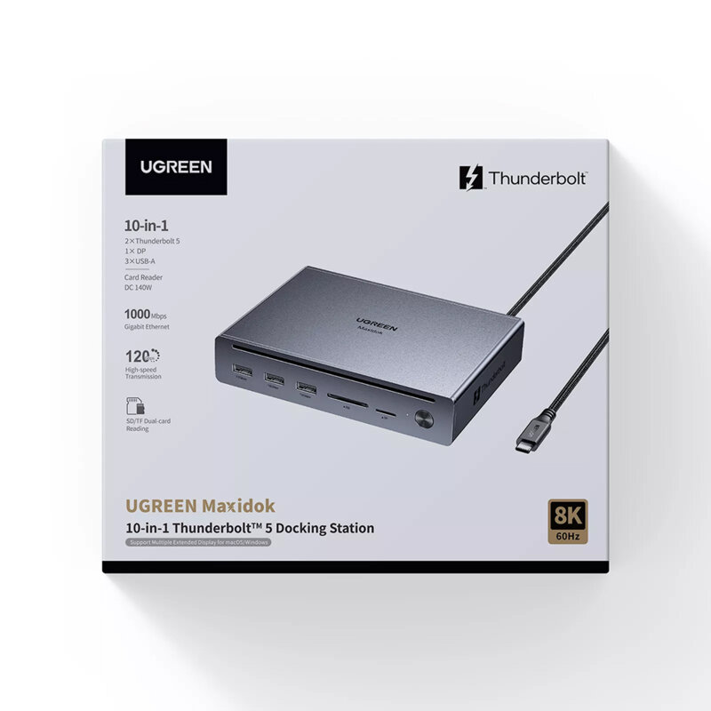 Docking station Type-C, RJ45, DP, SD/TF Ugreen 75795F, 8K, 120Gbps, gri