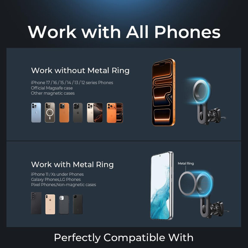 Suport de telefon auto magnetic Lisen, rotativ 360°, negru