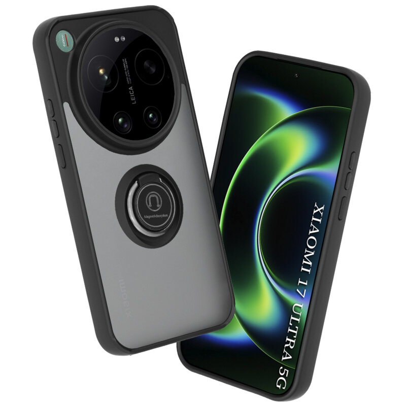 Husa Xiaomi 17 Ultra Techsuit Glinth cu inel suport stand magnetic, negru