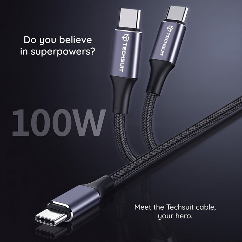 Cablu de date USB-C Super Fast Charging PD100W Techsuit PCB018, 1m