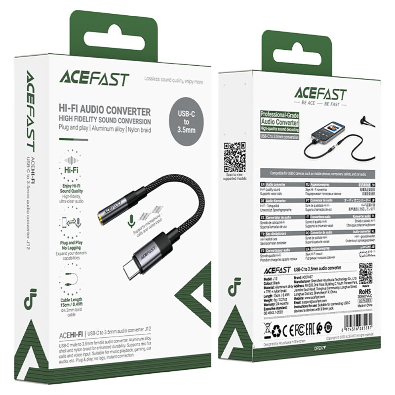 Adaptor audio, convertor USB-C, Jack 3.5mm Acefast, 15cm, J12