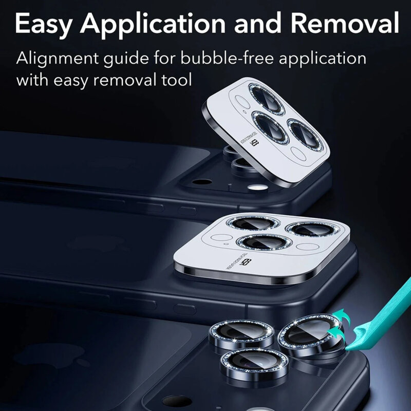 Folie sticla camera iPhone 15 Pro ESR Armorite Camera Lens Protectors, Blue Shimmer