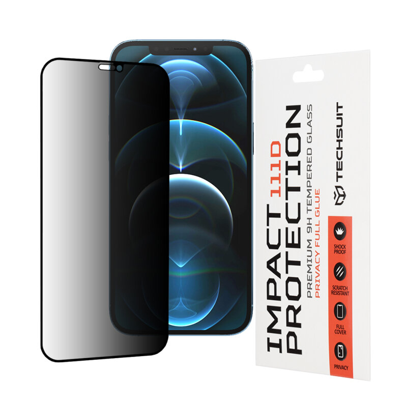 Folie sticla iPhone 12 Pro Max Techsuit 111D Privacy Full Glue, negru