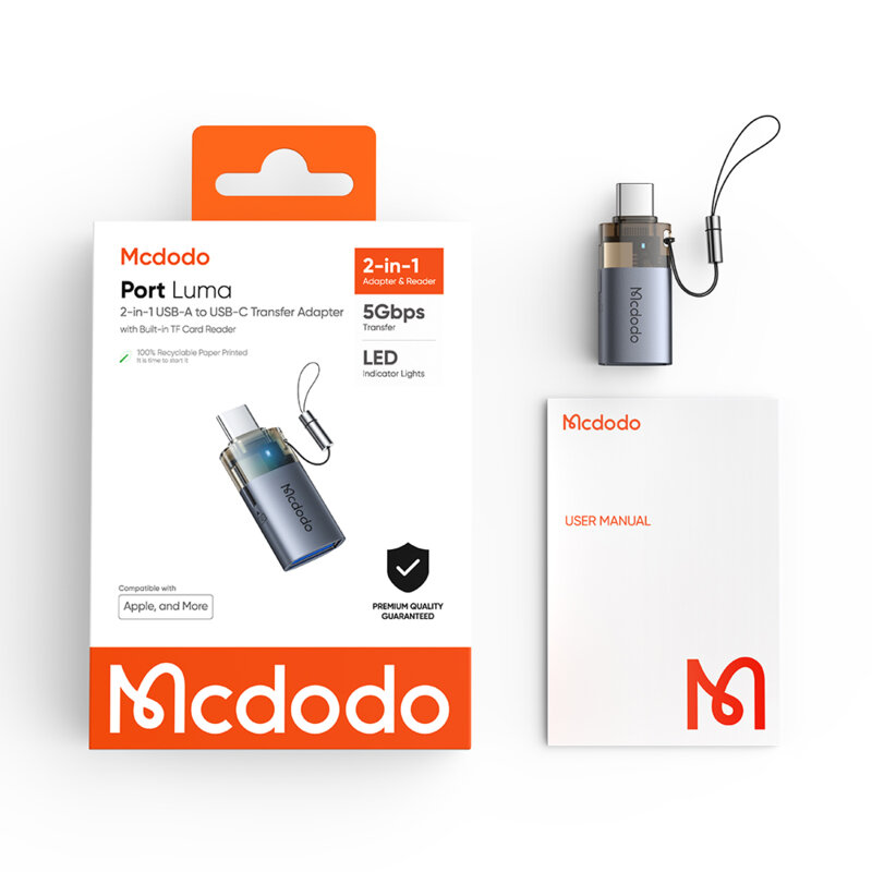 Adaptor OTG 2in1 USB la Type-C, cititor carduri TF Mcdodo, OT-7600