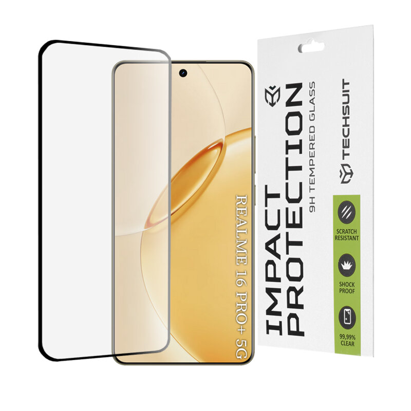 Folie sticla Realme 16 Pro+ Techsuit 111D Full Glue Full Cover, negru