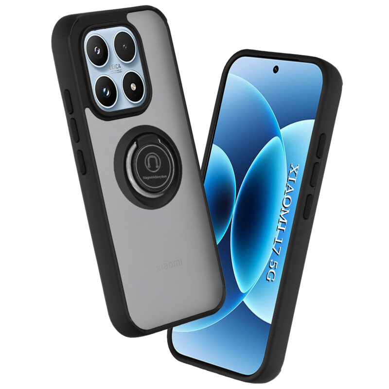 Husa Xiaomi 17 Techsuit Glinth cu inel suport stand magnetic, negru